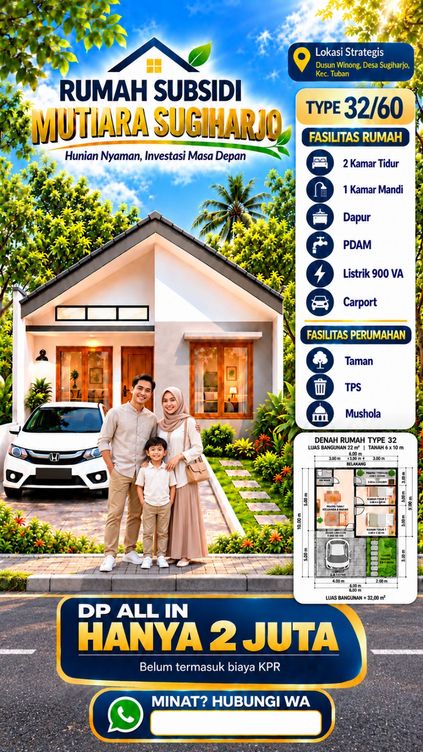 Tampak depan rumah subsidi tipe 32