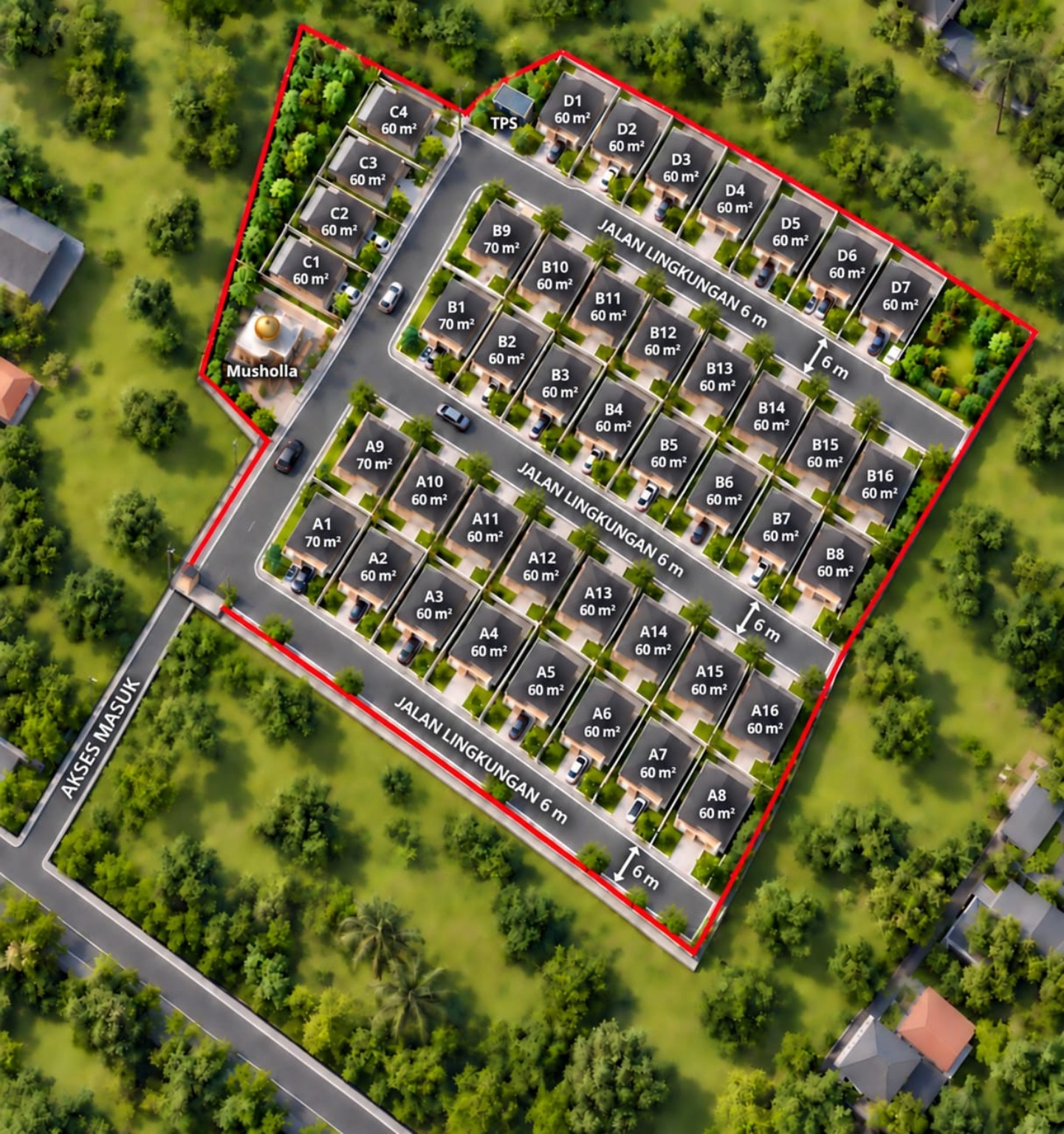 Siteplan 3D terbaru Perumahan Mutiara Sugiharjo beserta luas setiap kavling